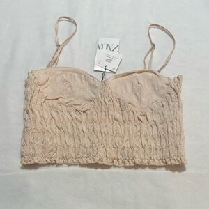 Biege smocked Crop top With zipper on the side